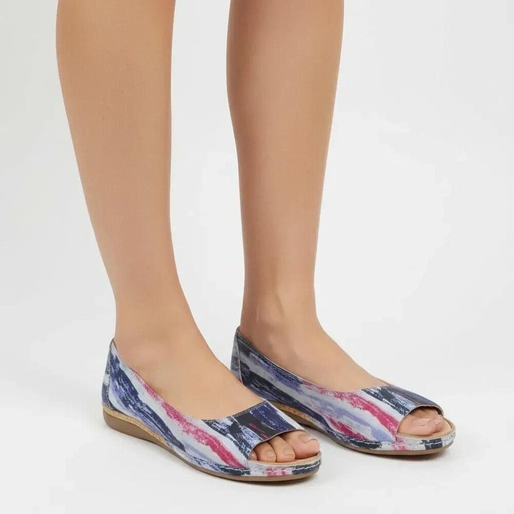Lostisy Women's Peep-Toe Printed Casual Flat Slip-On Shoes Size 41